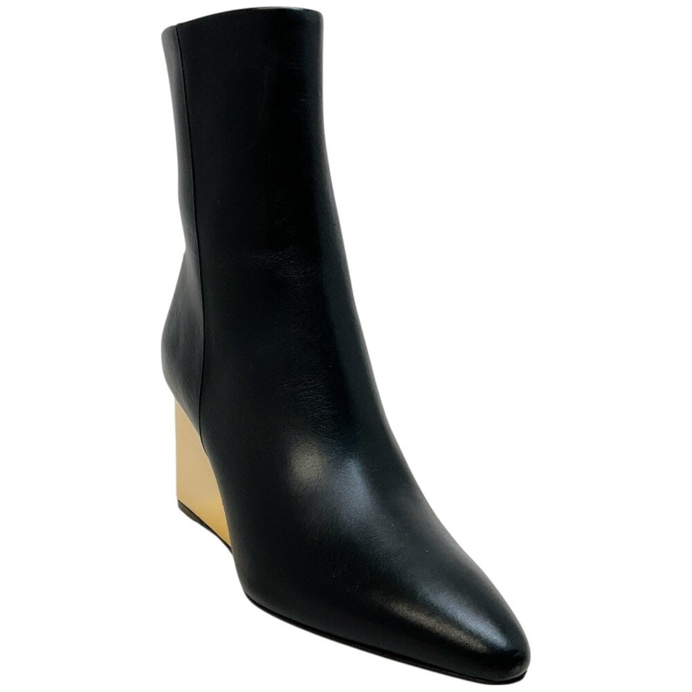 Chloe Black Leather Rebecca Boots with Gold Wedge Heel
